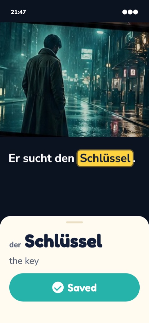 Saving the word 'der Schlüssel' while watching a video in LingoMax